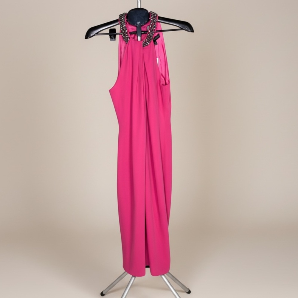 NWT Carmen Marc Valvo Pink Beaded Halter Gown Size 12 Formal Dress $476